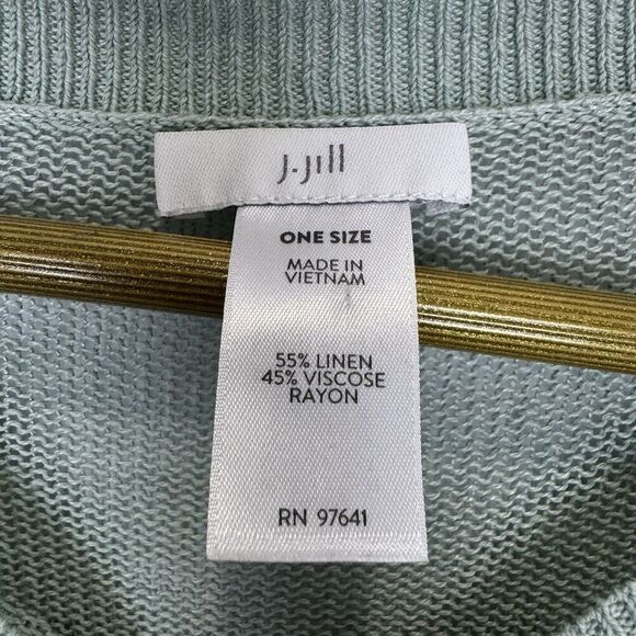 J.Jill Linen Blend Side-Tie Pullover Poncho Knit Top One Size Green Lagenlook - Picture 7 of 8